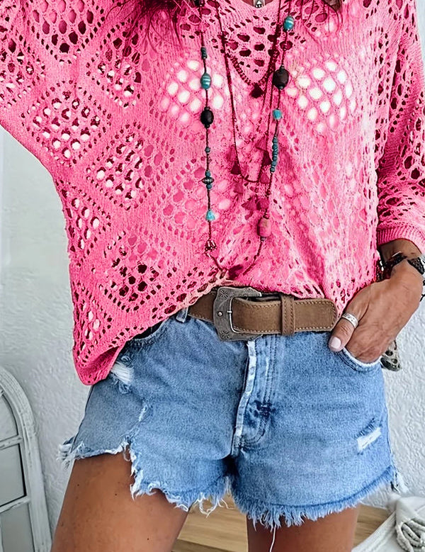 Women's Crochet Top with V-Neck