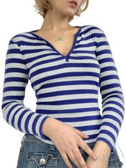 Y2K Paneled Fitted Henley Blouse