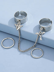 Heart Key Pendant Cuff Ring Set