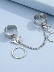 Heart Key Pendant Cuff Ring Set