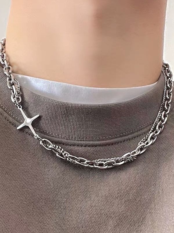 Men's Layered Geometric Link Chain Necklace