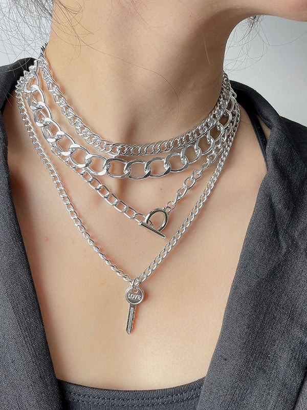 4pcs Punk Link Chain Necklace
