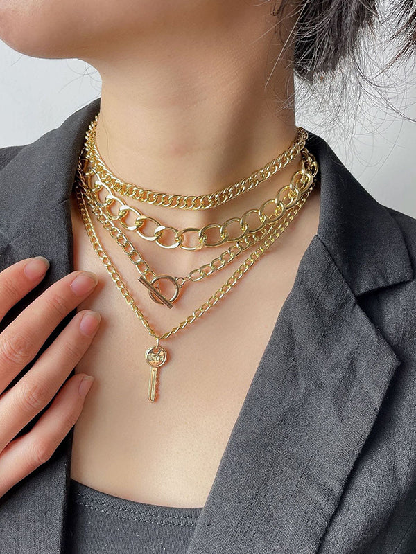 4pcs Punk Link Chain Necklace