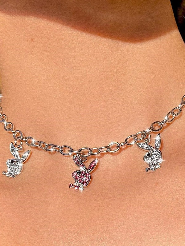 Rhinestone Rabbit Pendant Necklace