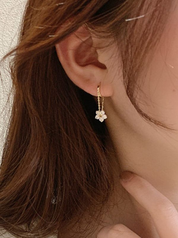 Rhinestone Flower Drop Earring