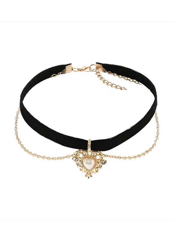 Gothic Heart Chain Velvet Choker Necklace