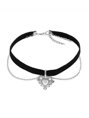 Gothic Heart Chain Velvet Choker Necklace