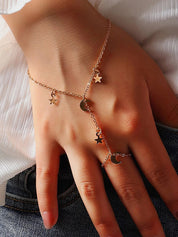Star Moon Finger Ring Chain Slave Bracelet