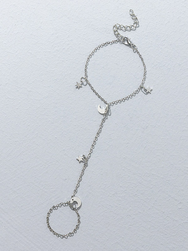 Star Moon Finger Ring Chain Slave Bracelet