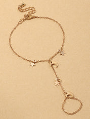 Star Moon Finger Ring Chain Slave Bracelet