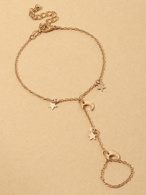 Star Moon Finger Ring Chain Slave Bracelet