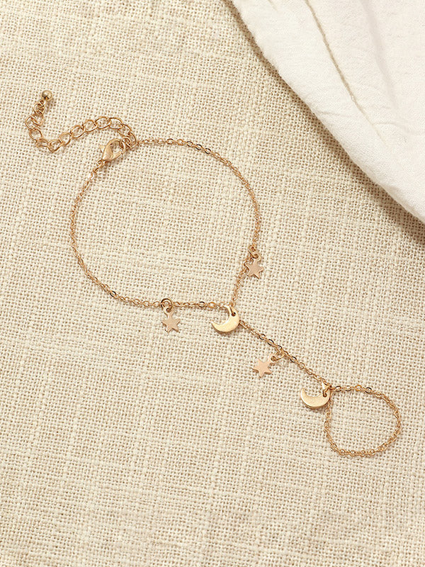 Star Moon Finger Ring Chain Slave Bracelet