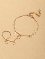 Star Moon Finger Ring Chain Slave Bracelet