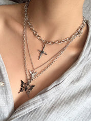3pcs Floral Fairy Butterfly Charm Necklace Set