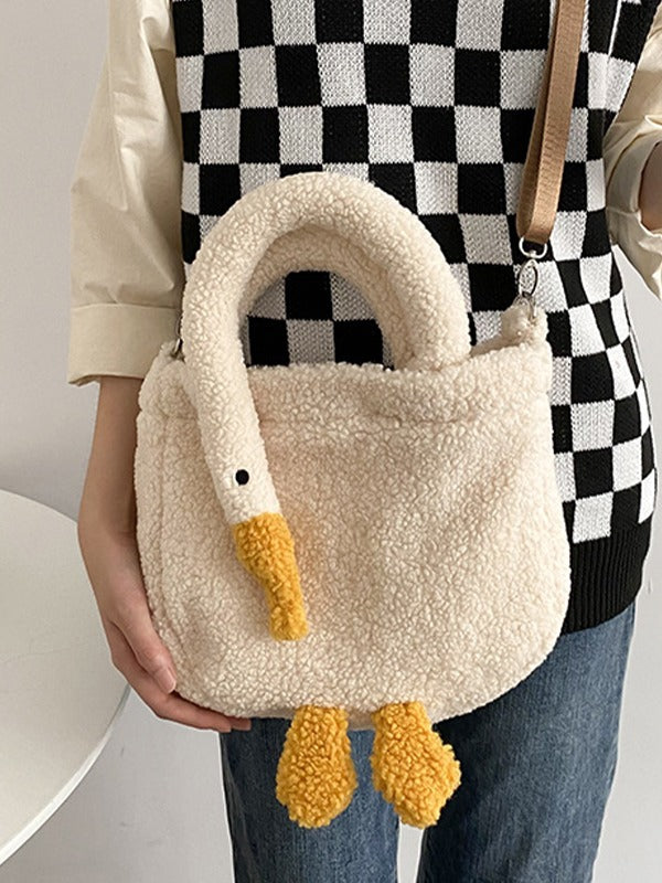 Goose Pattern Fleece Crossbody HandBag