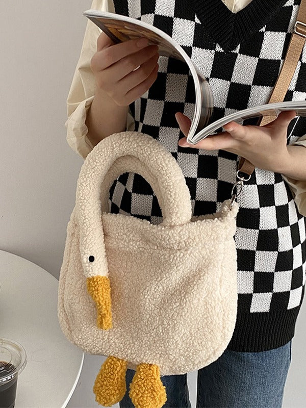 Goose Pattern Fleece Crossbody HandBag
