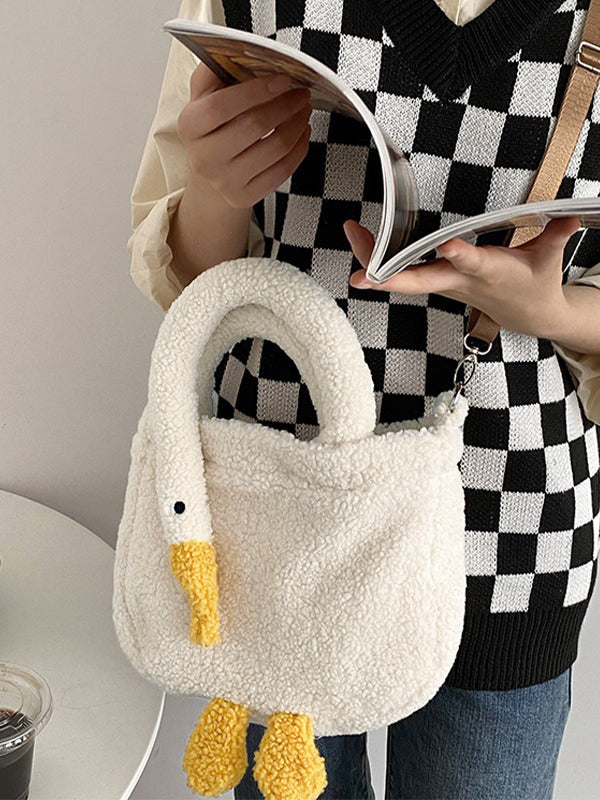 Goose Pattern Fleece Crossbody HandBag