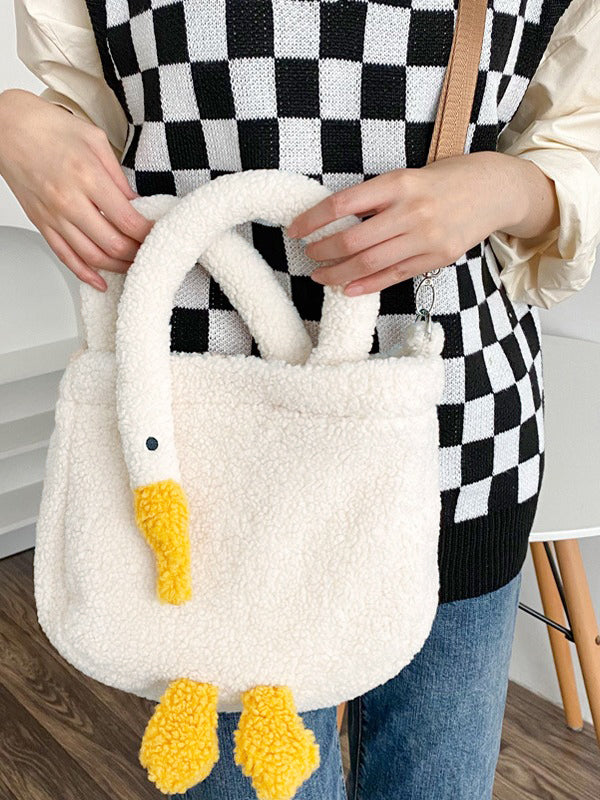 Goose Pattern Fleece Crossbody HandBag