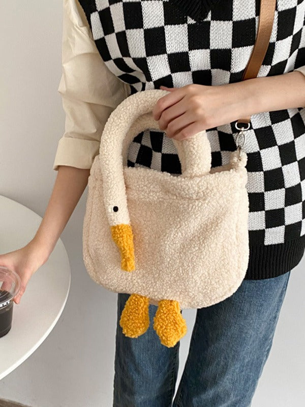 Goose Pattern Fleece Crossbody HandBag