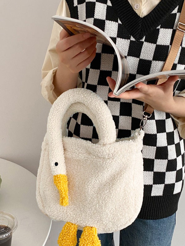 Goose Pattern Fleece Crossbody HandBag