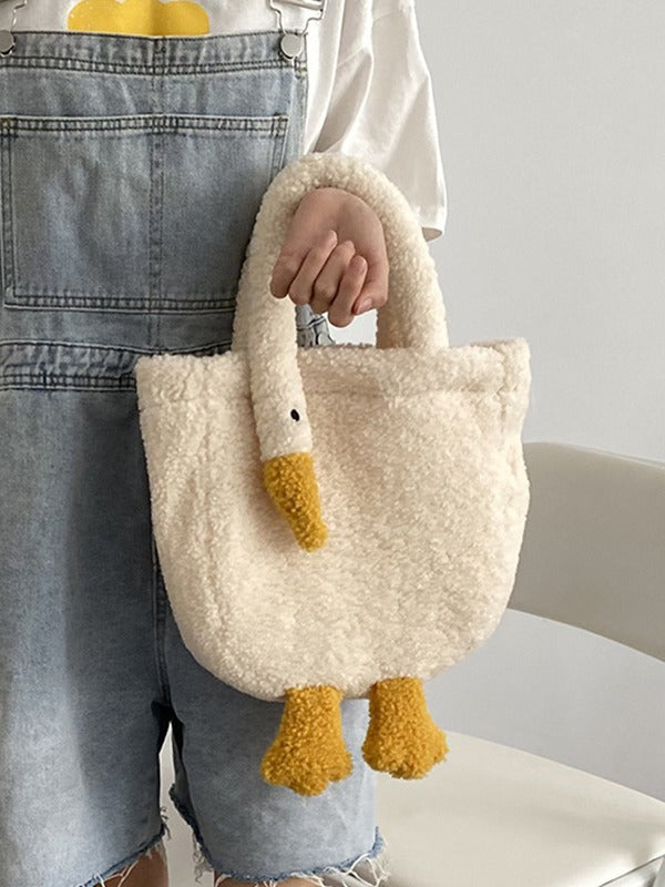 Goose Pattern Fleece Crossbody HandBag