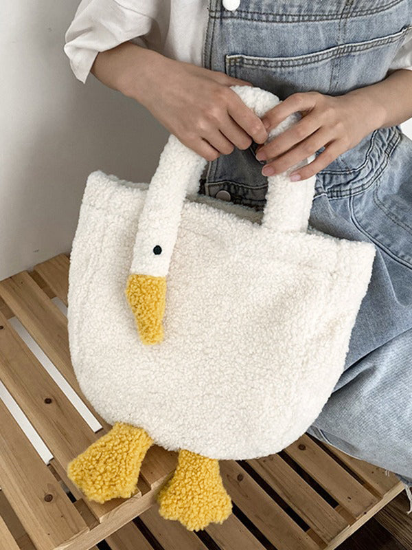 Goose Pattern Fleece Crossbody HandBag