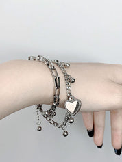 Double Layer Heart Charm Link Chain Bracelet
