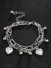Double Layer Heart Charm Link Chain Bracelet