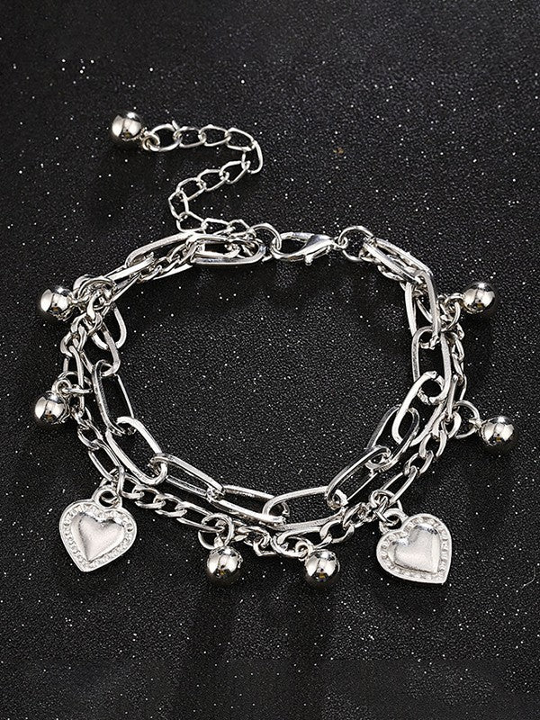 Double Layer Heart Charm Link Chain Bracelet