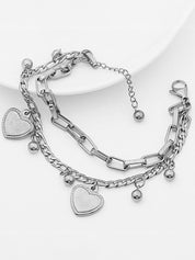 Double Layer Heart Charm Link Chain Bracelet