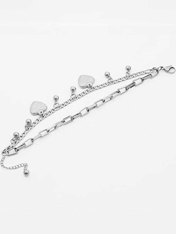 Double Layer Heart Charm Link Chain Bracelet