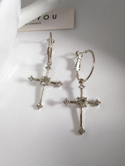 Rhinestone Cross Hoop Earrings