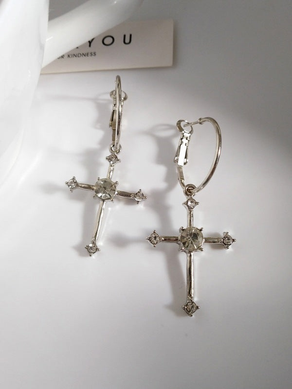 Rhinestone Cross Hoop Earrings
