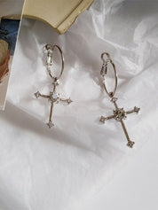 Rhinestone Cross Hoop Earrings
