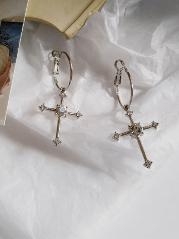 Rhinestone Cross Hoop Earrings