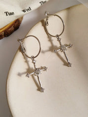 Rhinestone Cross Hoop Earrings