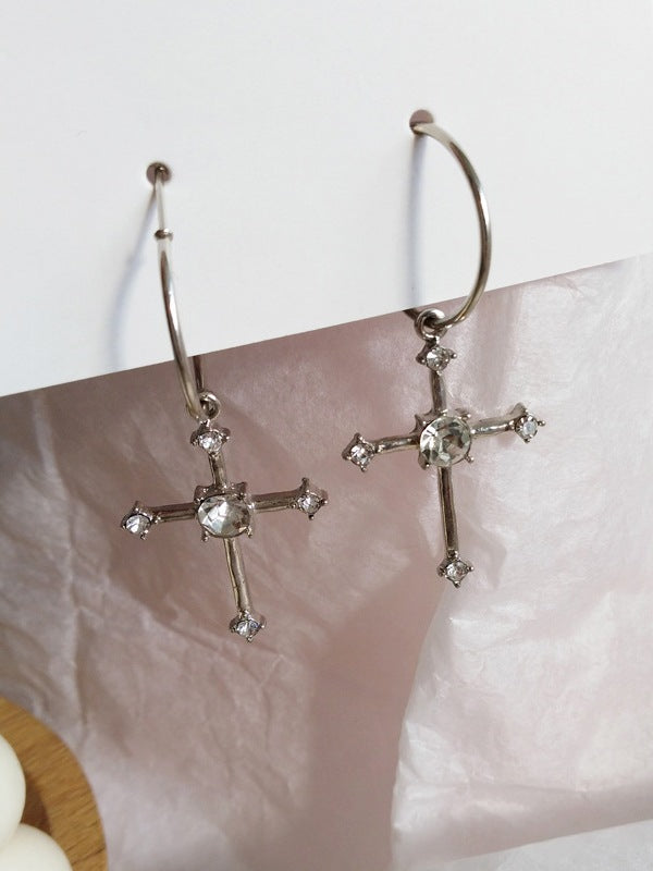 Rhinestone Cross Hoop Earrings