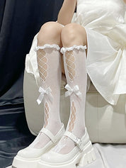 Frill Trim Cutout Fishnet Socks