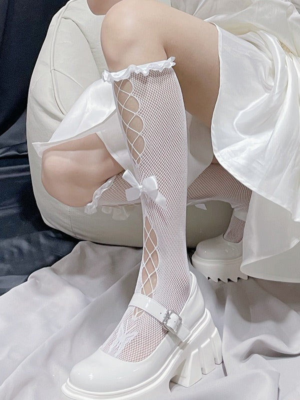 Frill Trim Cutout Fishnet Socks