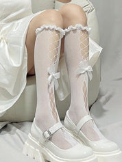 Frill Trim Cutout Fishnet Socks