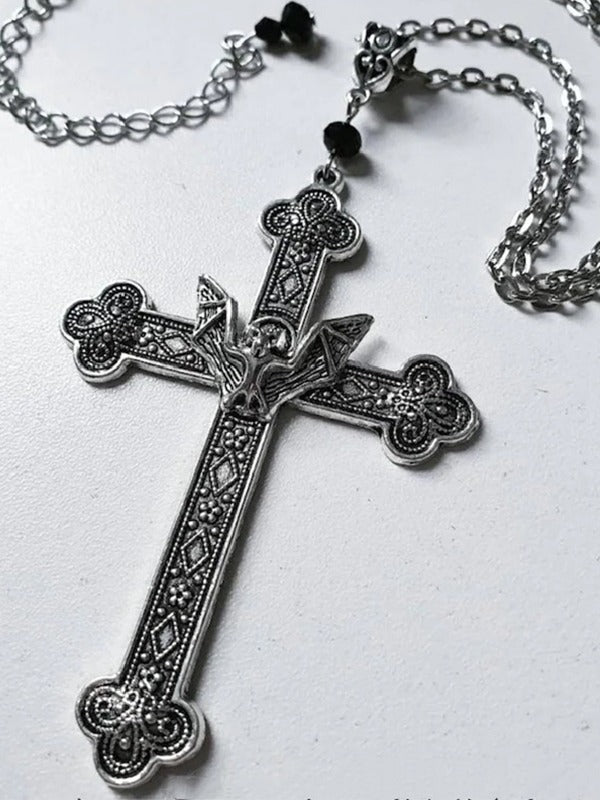 Gothic Bat Cross Charm Necklace