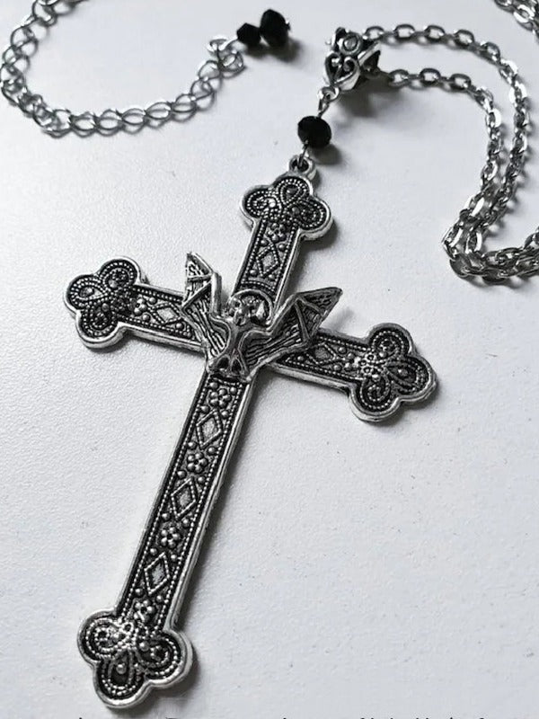 Gothic Bat Cross Charm Necklace