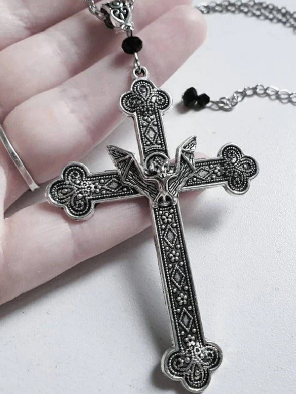 Gothic Bat Cross Charm Necklace