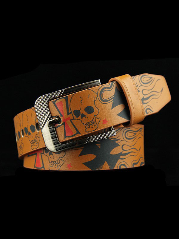 Burning Skull Pu Leather Belt