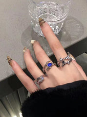 3pcs Zircon Silver Cuff Ring Set