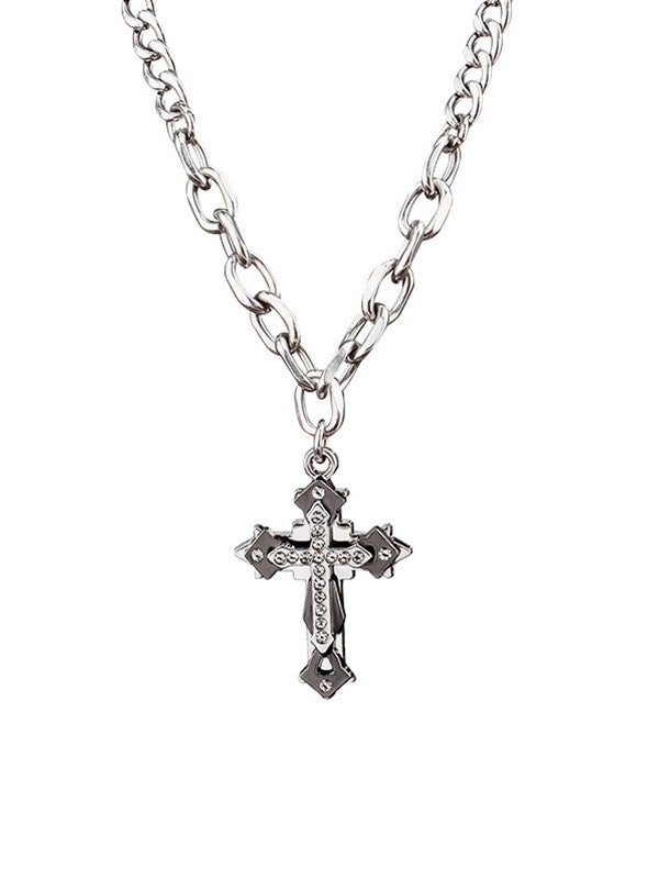Men's Rhinestone Cross Pendant Necklace
