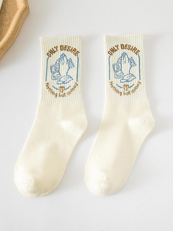Vintage Jacquard Detail Crew Socks