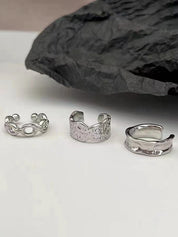 3pcs Concave Silver Ear Cuff Set