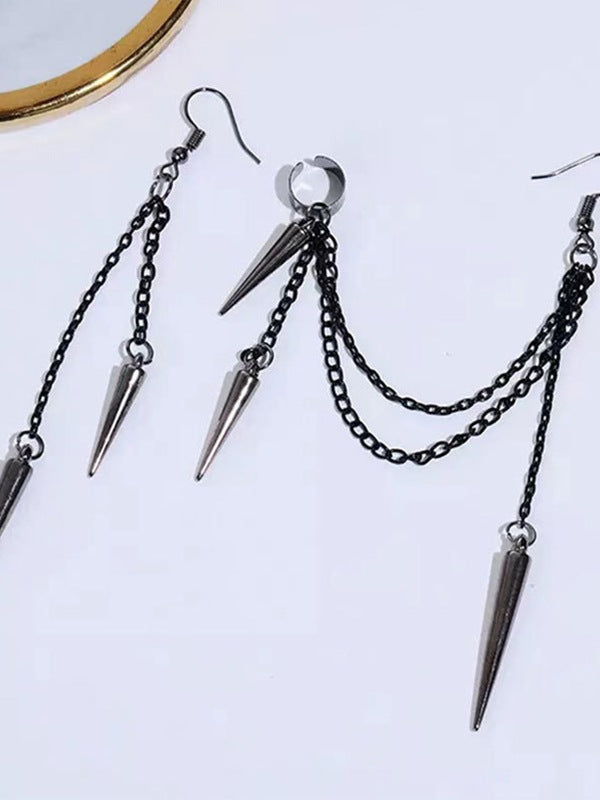 Punk Tassel Chain Rivet Pendant Earrings