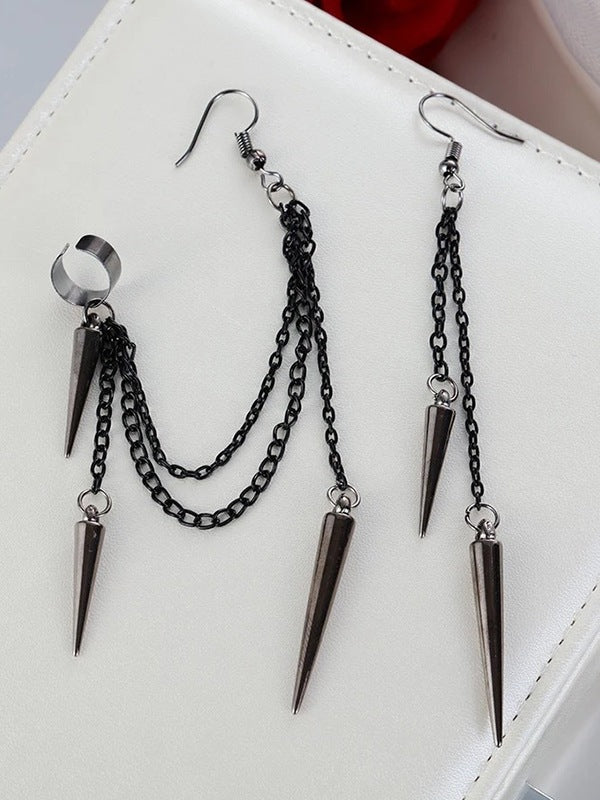 Punk Tassel Chain Rivet Pendant Earrings